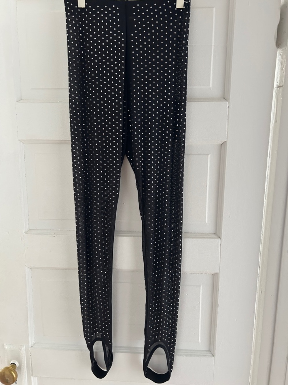 Black Sheer Rhinestone Dot Stirrup Leggings